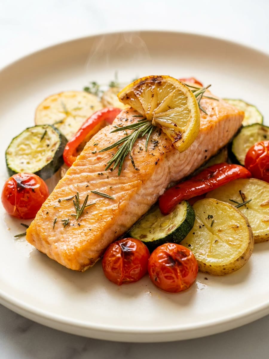 Salmón al horno con verduras